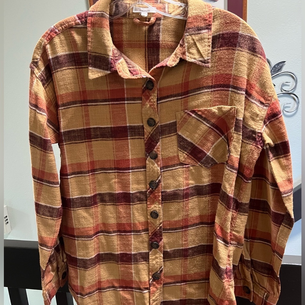 Maurices Women's Plaid Button Down Shirt - Red and Yellow NWOT #287